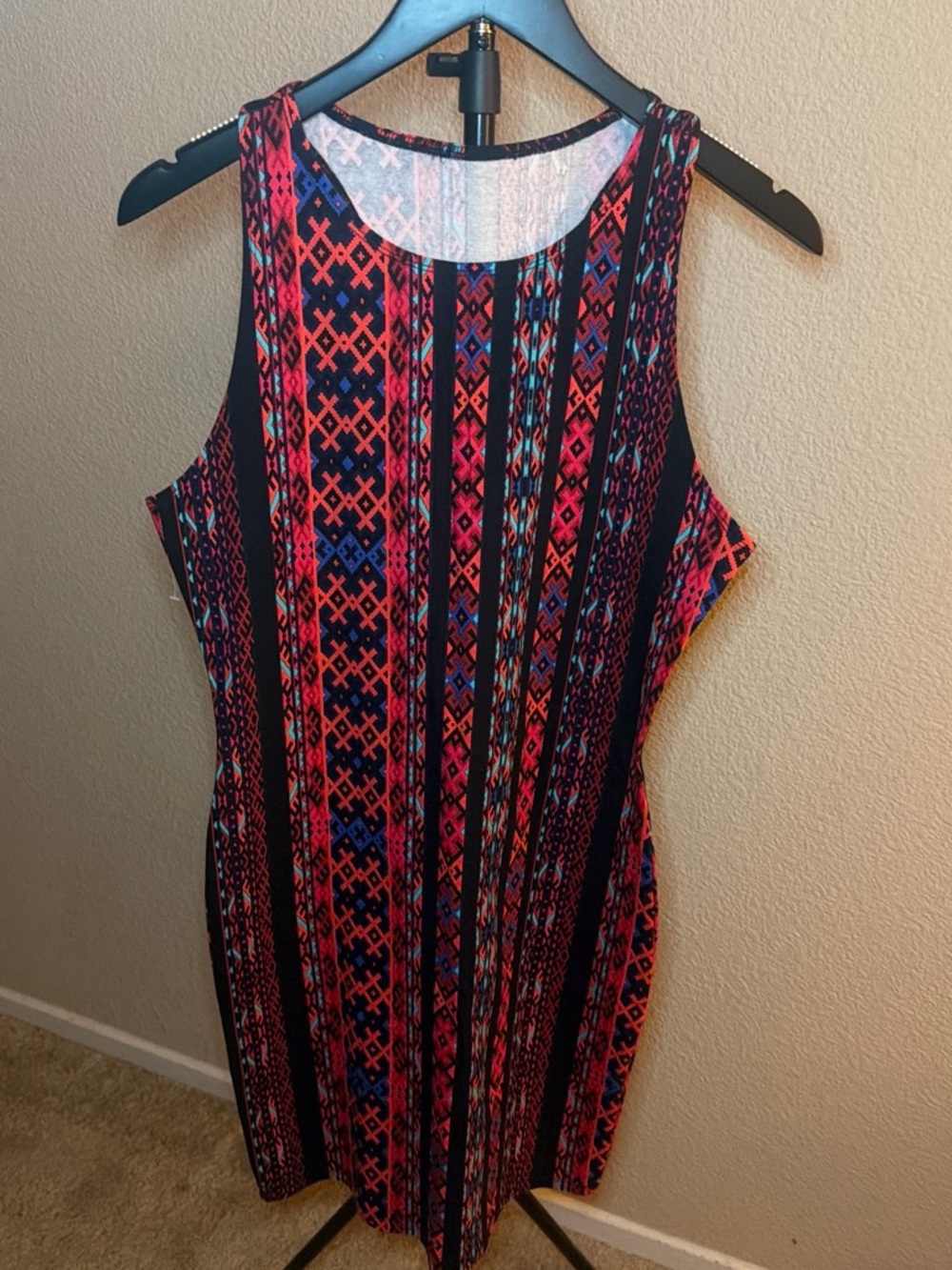 Sleeveless Tribal Print Shift Dress